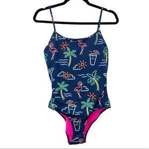 Chubbies Womens Size Large Swimsuit The Electric Avenue One Piece Navy Pink
